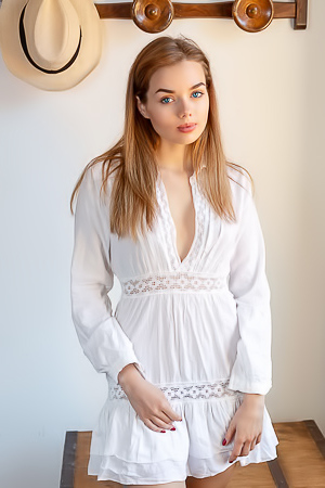 Keira Blue Reveals When She Lifts The Hem For A Lingering Look At Her Hairy Pussy