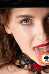 Guinevere Huney Flirty French Brunette Licks Her Candy