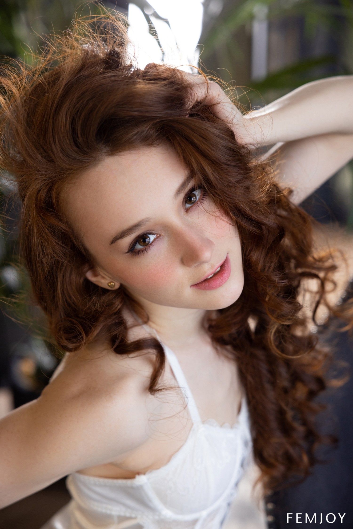 Alice Mido Showcases Her Beauty In Redhead Glamour Lingerie With White Stockings