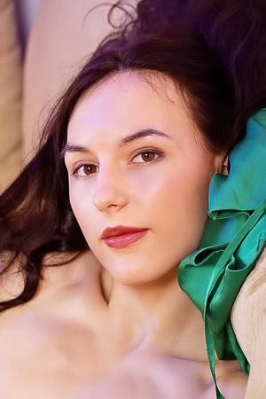 Luna Didier Teases In Bedroom With Green Fabric Adorned Legs