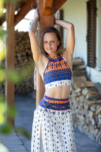 Jo The Thigh-high Slit In Her Long Skirt Showing Off Her Slender Legs